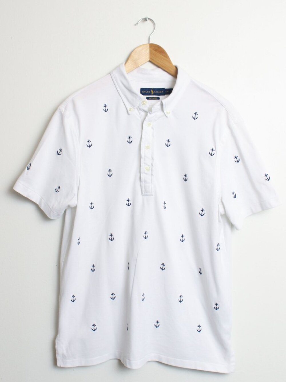 Ralph Lauren Knit Oxford Mens Large White Nautical Polo